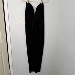 Lulus Black Velvet Deep V-Neck Maxi Dress with Mesh Insert and Side Slit Mens L